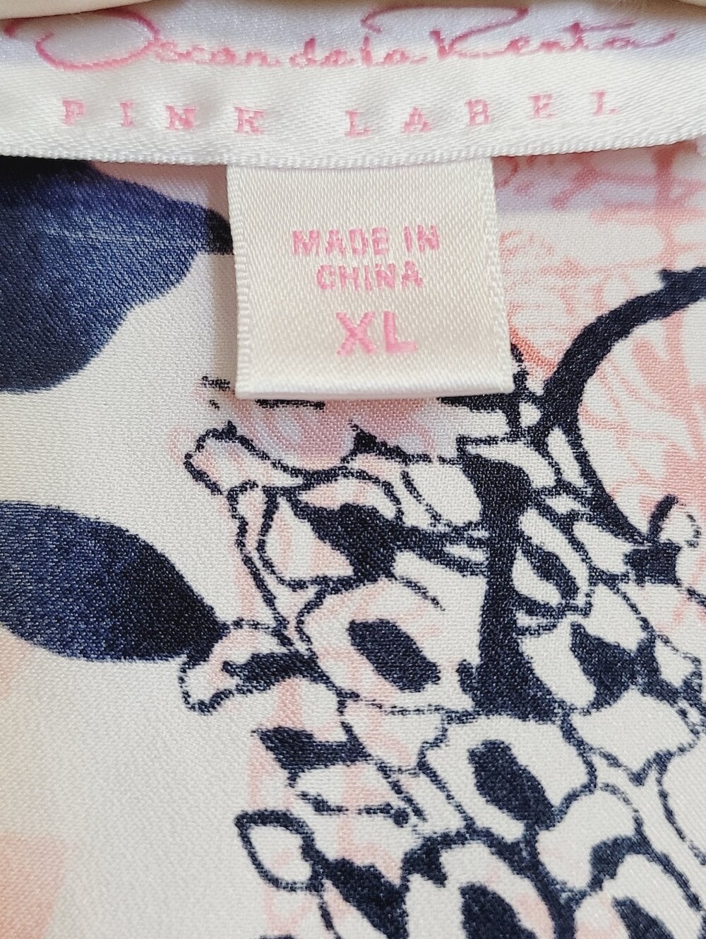 Oscar de la Renta Pink Label Floral Satin Kimono Robe Navy Intimate Sleepwear XL - Picture 2 of 10
